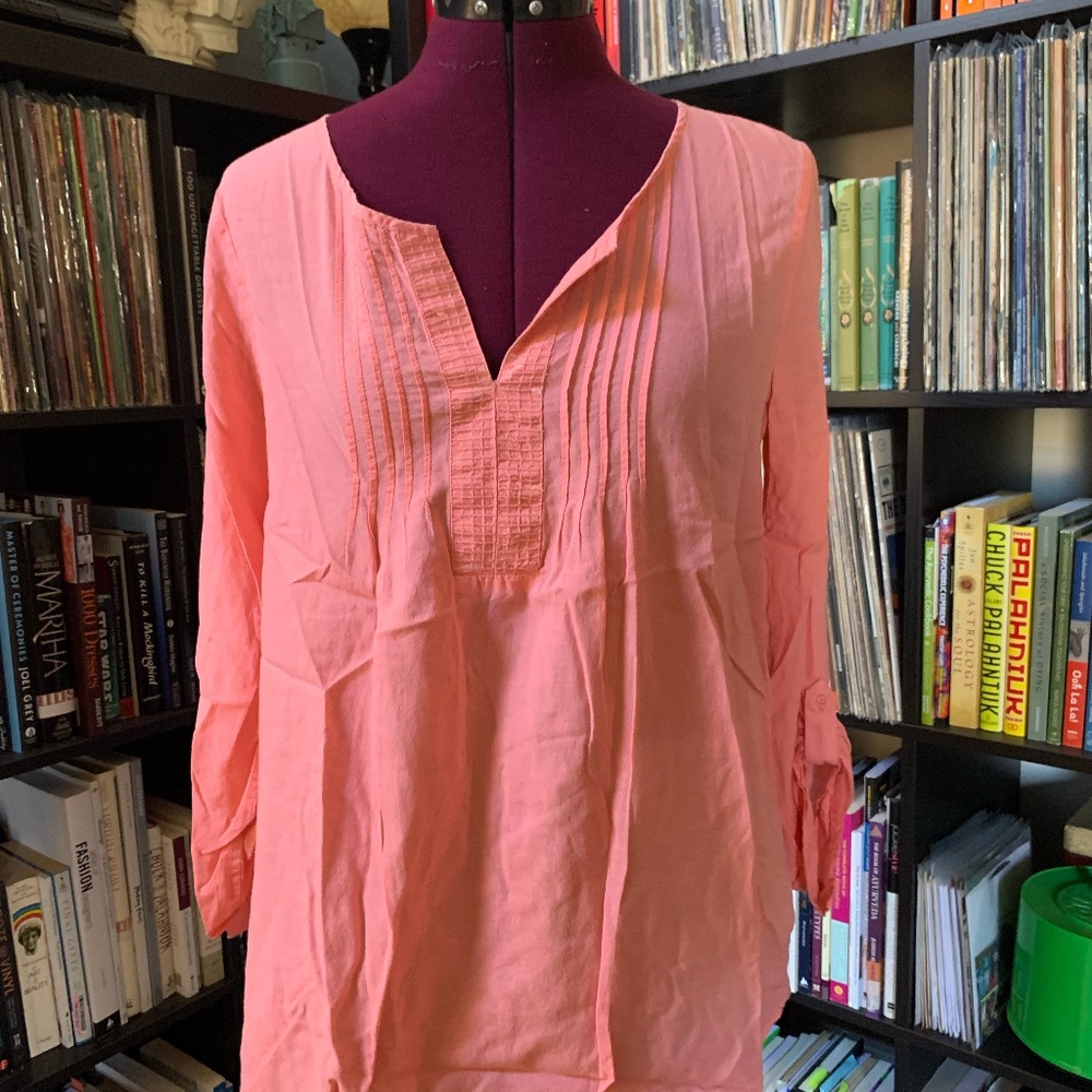 Light Coral sequin button sleeve boho top